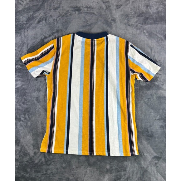 Vintage GUESS Originals Striped T-Shirt‎ Mens Small Yellow Blue White Spell out - Picture 7 of 8